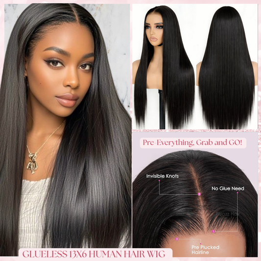 A Straight 13x6 Glueless 22inch Transparent Lace Wig Raw 100% Human Hair Natural Black Pre-Everyting Pre-Plucked Natural Hairline Drawstring Band Throw On And Go Beginner Friendly Wig