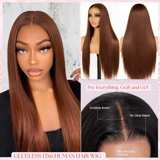 A Straight 13x6 Glueless 22inch Transparent Lace Wig Raw 100% Human Hair Chocolate Brown Pre-Everyting Pre-Plucked Natural Hairline Drawstring Band Throw On And Go Beginner Friendly Wig