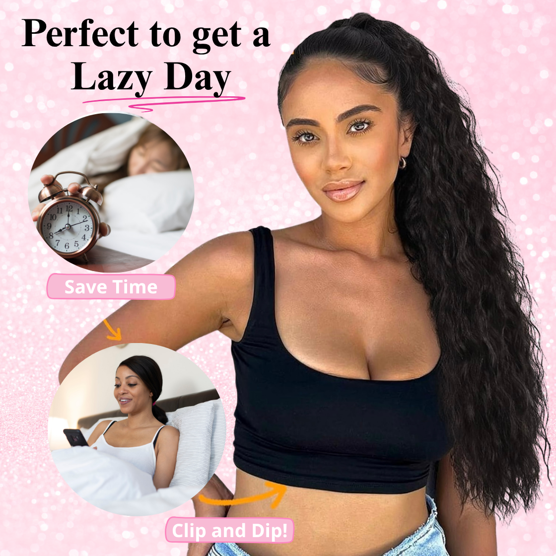 Body Wave Synthetic 2 in 1 Claw Clip Drawstring Ponytail Natural Black