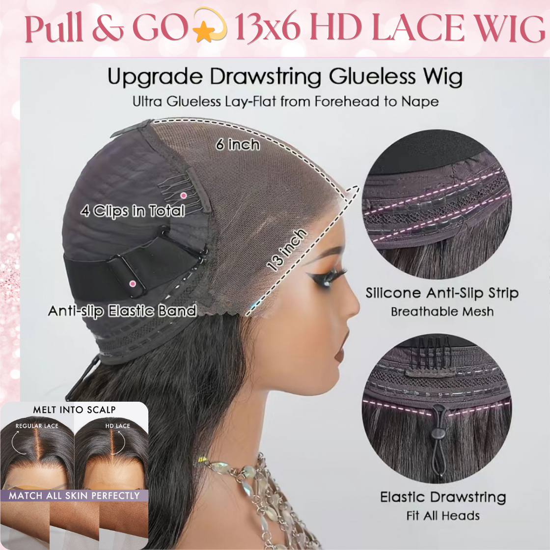 A Straight 9x6 Glueless 22inch HD Lace Wig Raw Human Hair Light Brown Pre-Everyting Natural Hairline Drawstring Band Throw On And Go Wig