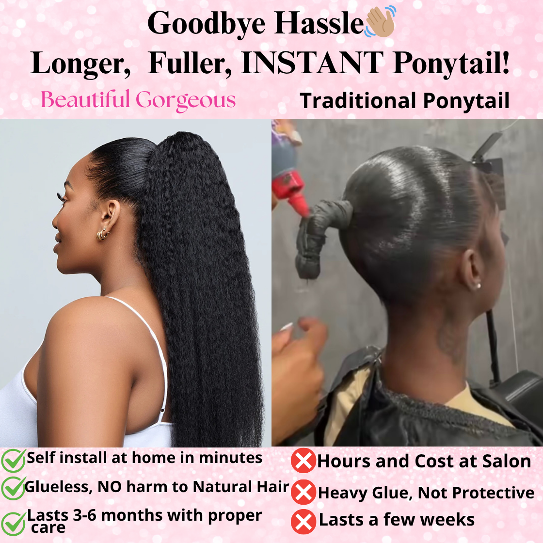 Body Wave Synthetic 2 in 1 Claw Clip Drawstring Ponytail Natural Black