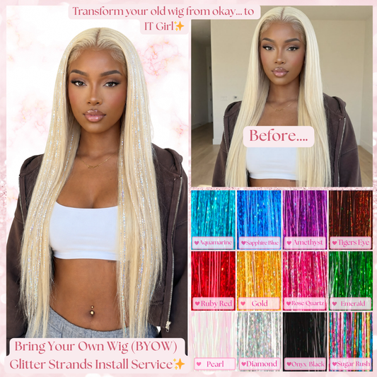(BYOW) Bring Your Own Wig Glitter Strand Install + Refresh Service, Glitter Tinsel Install for Wigs + Touch-Up Service