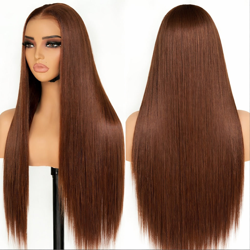 A Straight 9x6 Glueless 22inch HD Lace Wig Raw Human Hair Light Brown Pre-Everyting Natural Hairline Drawstring Band Throw On And Go Wig