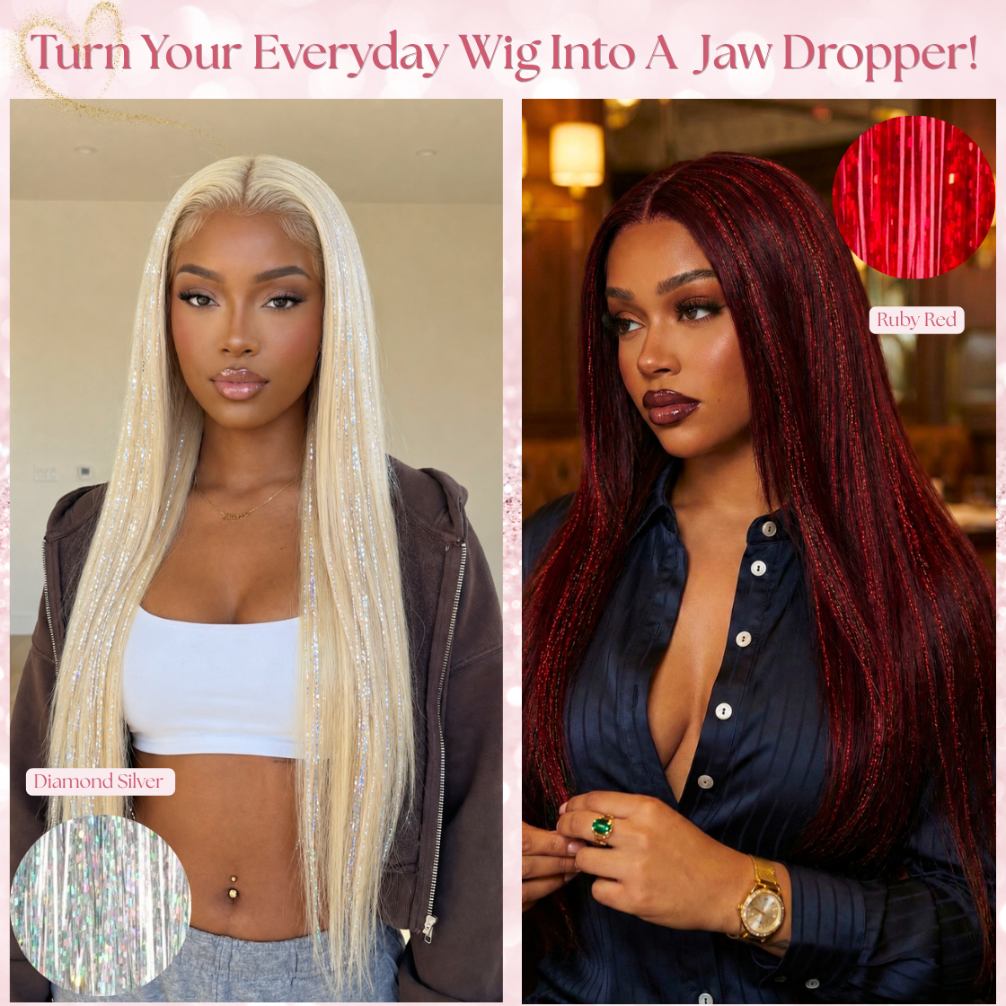 (BYOW) Bring Your Own Wig Glitter Strand Install + Refresh Service, Glitter Tinsel Install for Wigs + Touch-Up Service