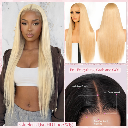A Straight 9x6 Glueless 22inch HD Lace Wig Raw Human Hair Blonde 613 Pre-Everyting Natural Hairline Drawstring Band Throw On And Go Wig